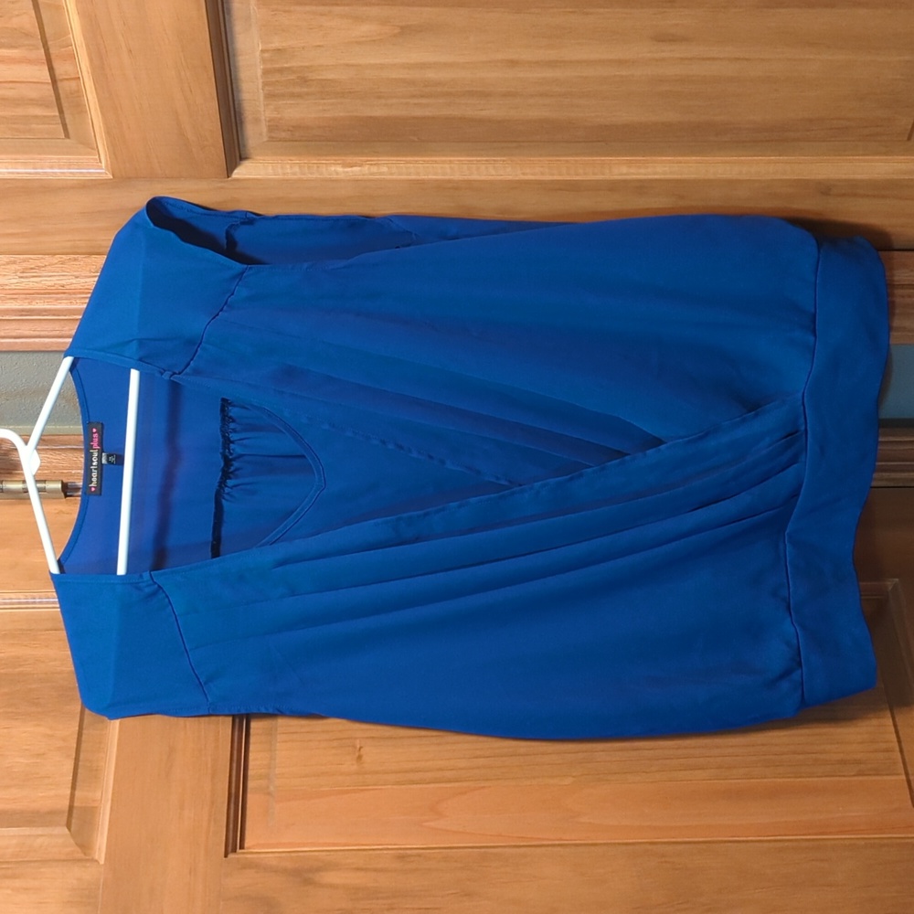 Heart Soul Plus 1X Royal Blue Shoulder Blouse